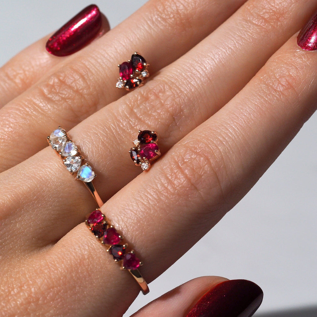 Fine Ruby Garnet Lab Diamond Earrings - Orion