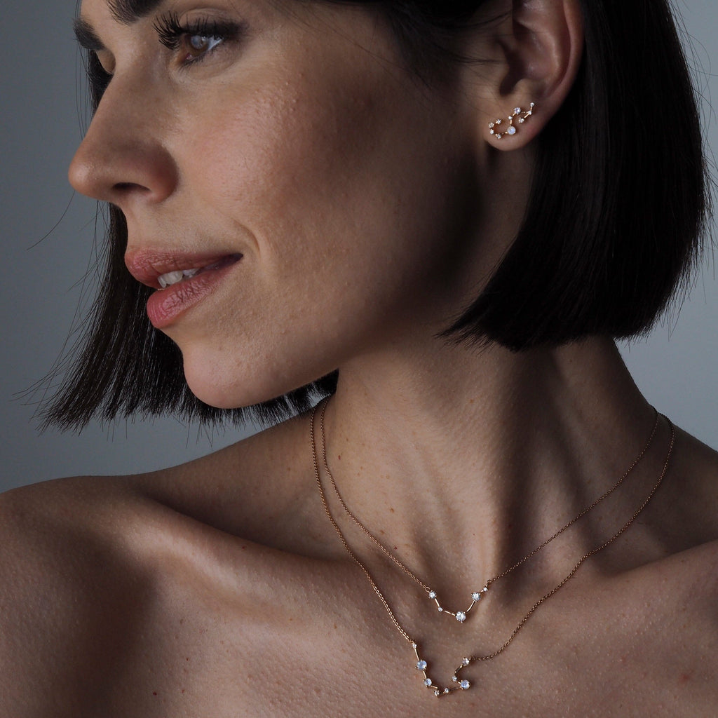 Fine Moonstone Lab Diamond Necklace - Aries Zodiac Constellation