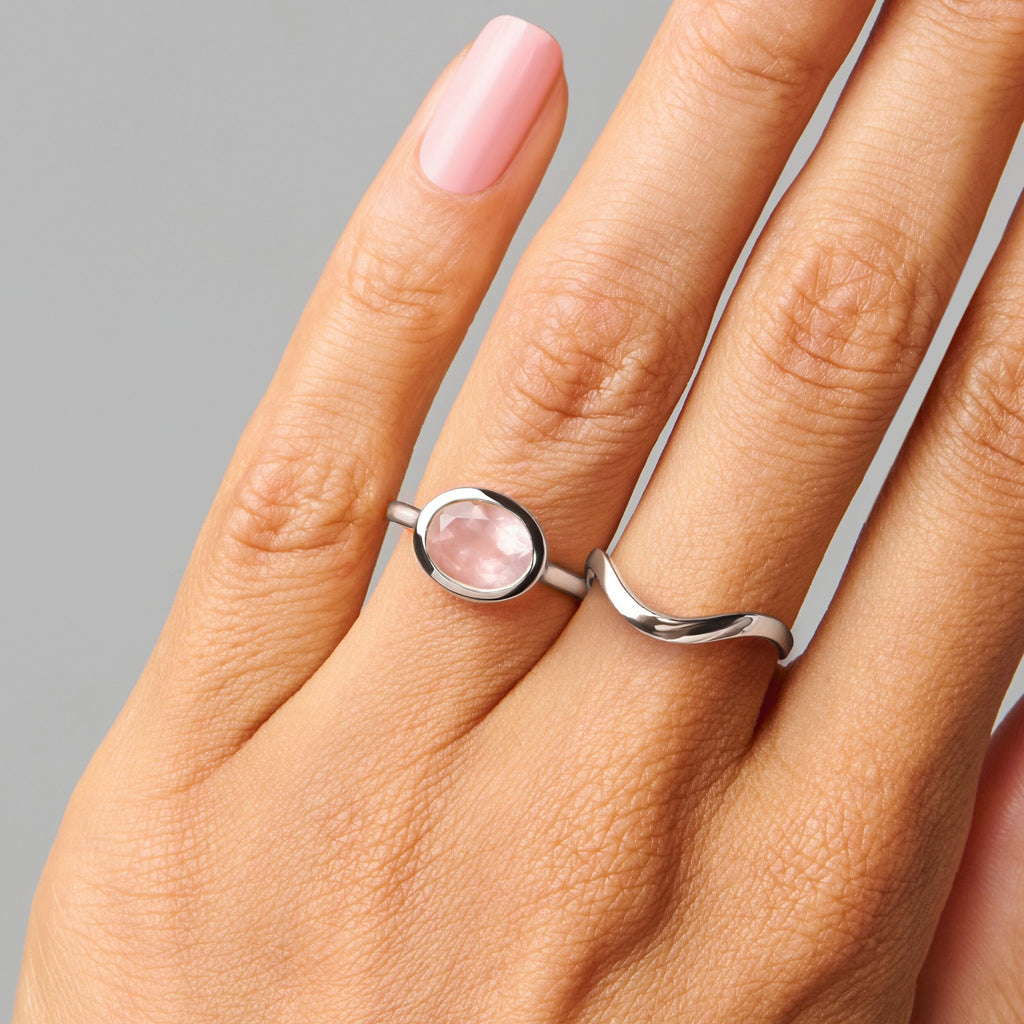 Rose Quartz Skin Touch Ring & Waves Band