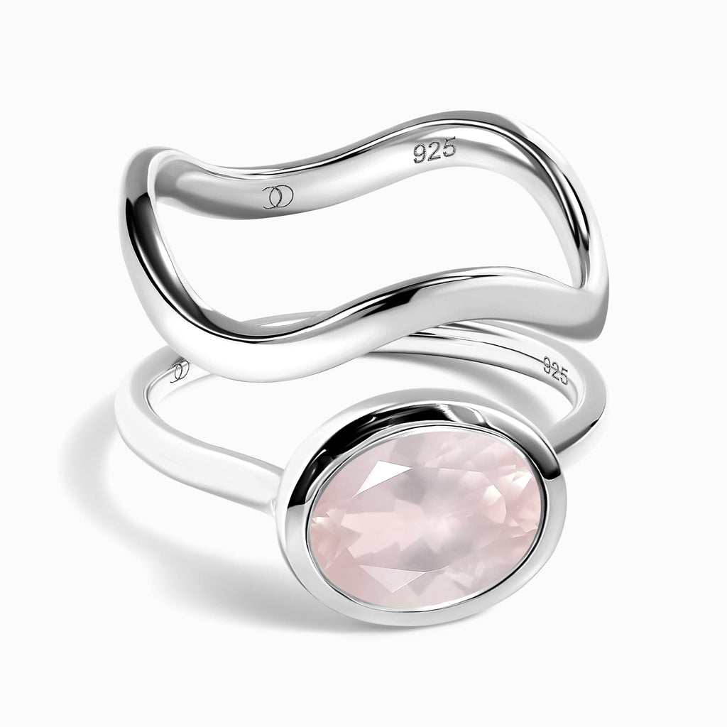 Rose Quartz Skin Touch Ring & Waves Band