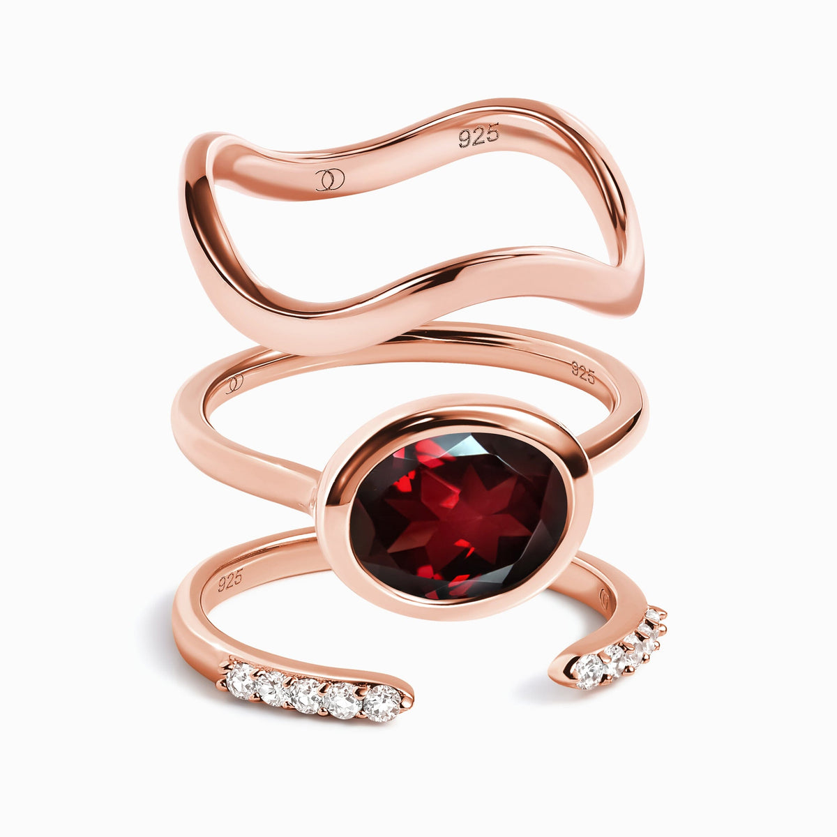 Garnet Skin-Touch & Twinkling & Waves Rings
