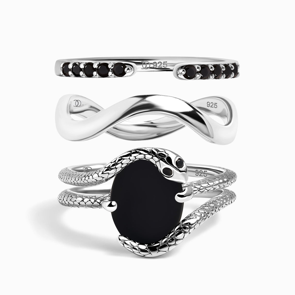 Black Onyx Serpent & Twinkling & Waves Rings