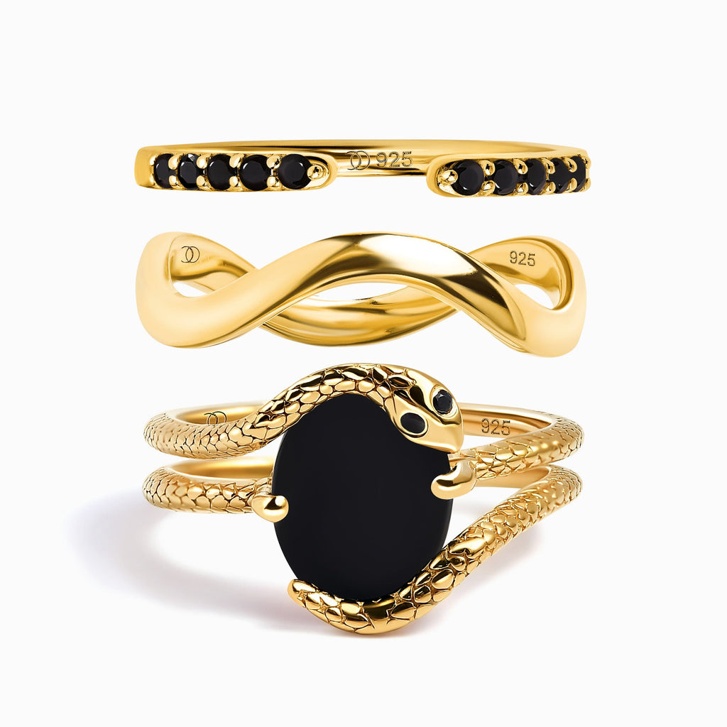 Black Onyx Serpent & Twinkling & Waves Rings