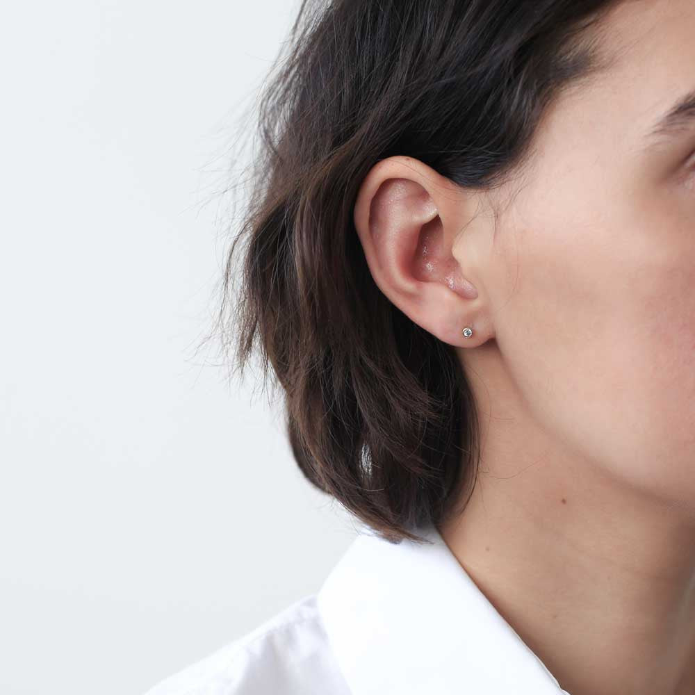 Tiny Diamond Studs in 14k Gold