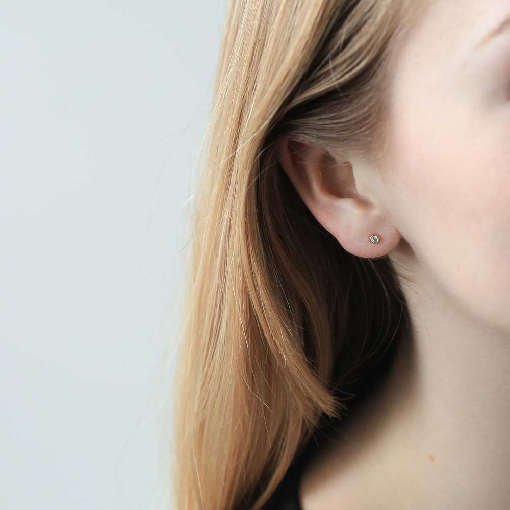 Tiny Diamond Studs in 14k Gold