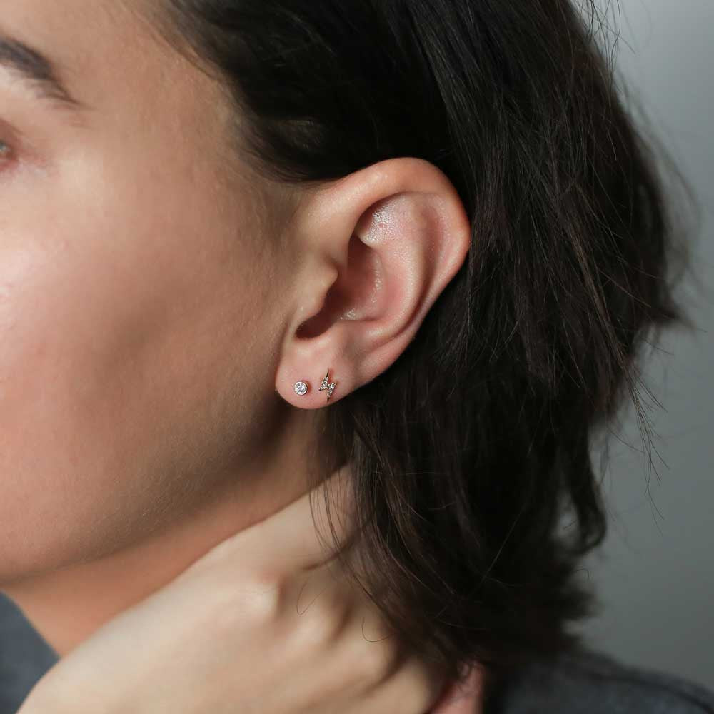 Pave Lightning Ball Back Earrings in 14k Gold