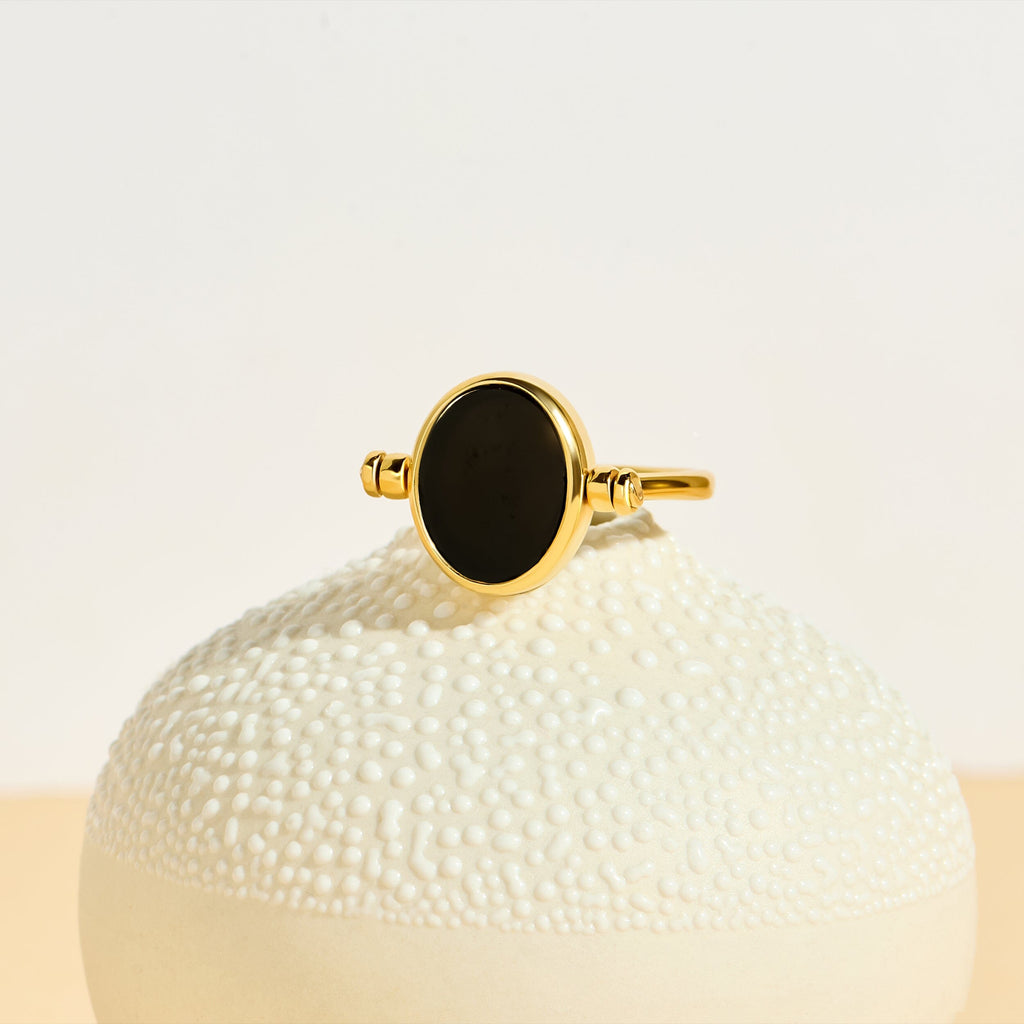 Black Onyx Mother of Pearl Fidget Ring - Spinning Enfolded