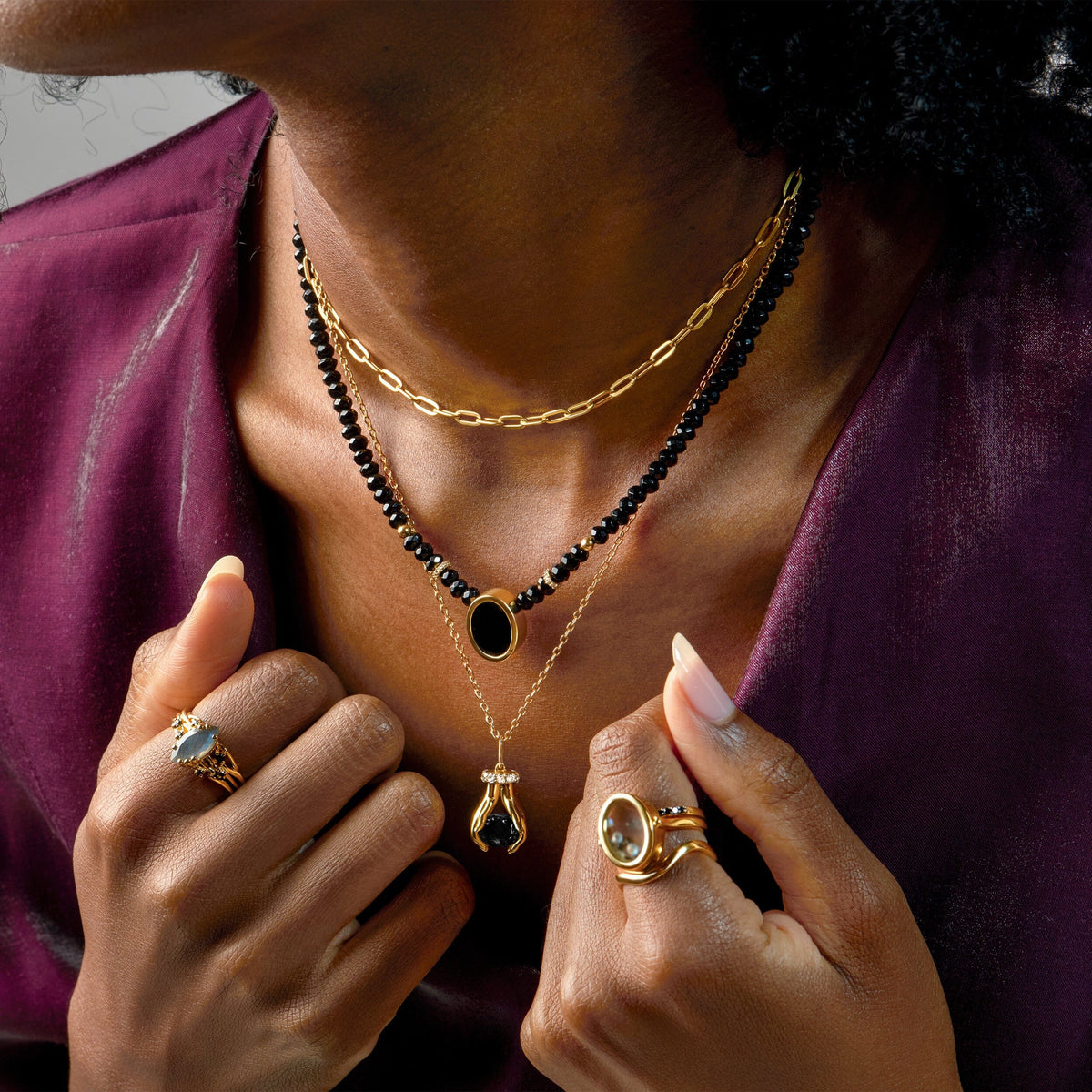 Black Obsidian Labradorite Ring - Halo of Calm