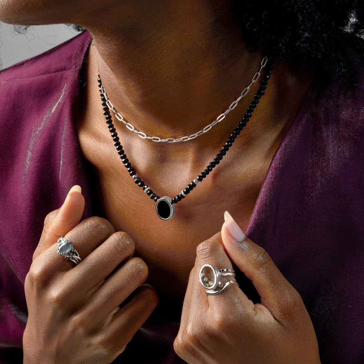 Black Onyx & Black Obsidian Divina Necklace & Widelink Chain