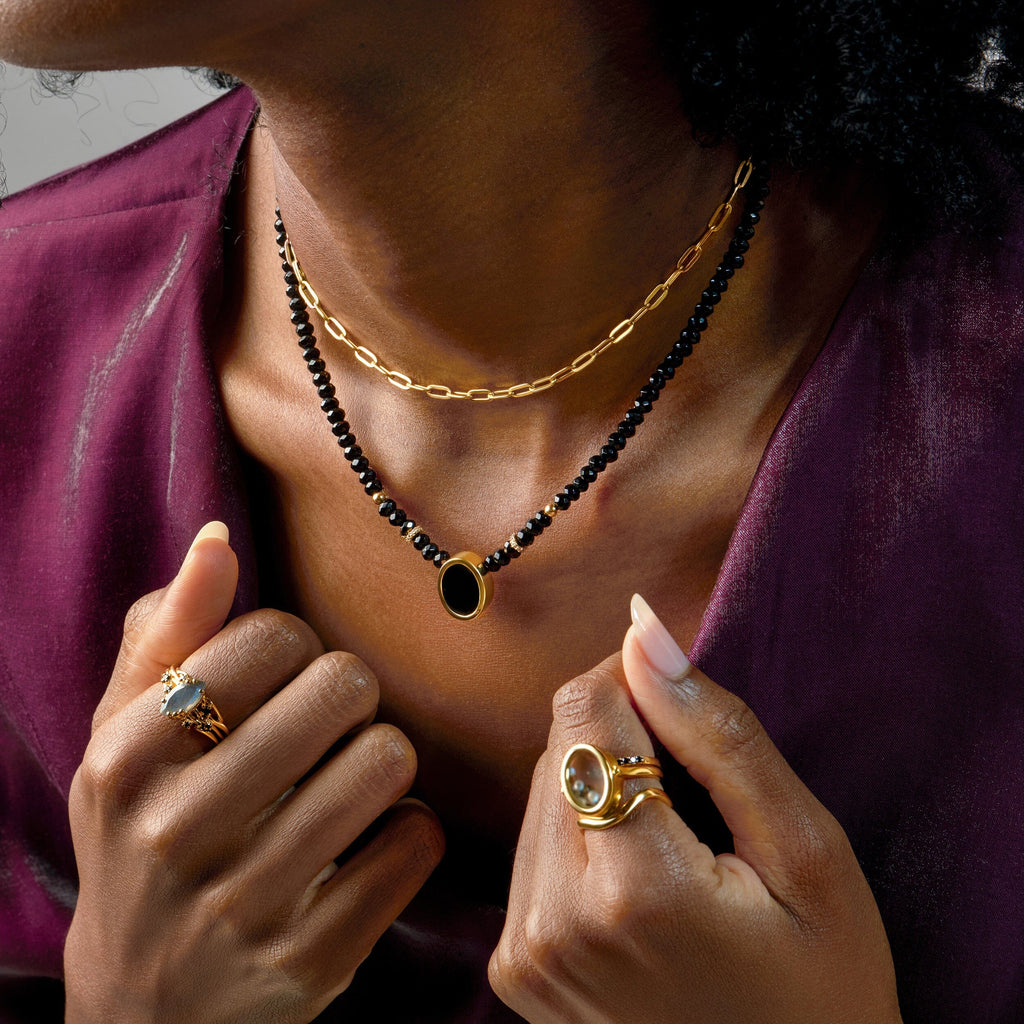 Black Onyx & Black Obsidian Divina Necklace & Widelink Chain