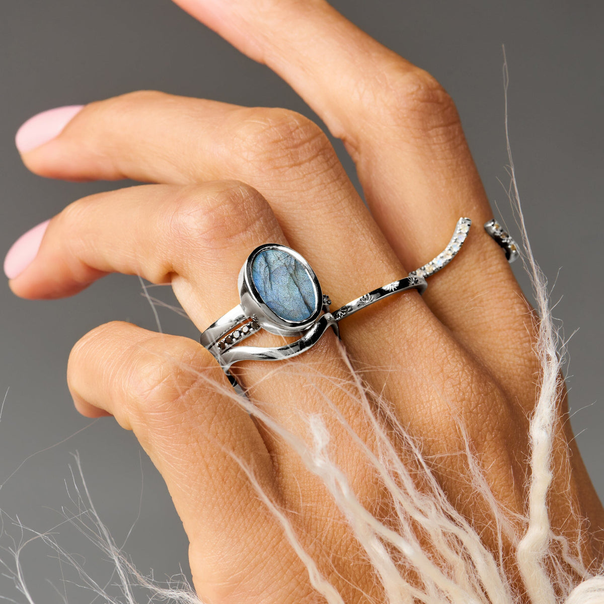 Enfolded Labradorite & Waves Rings