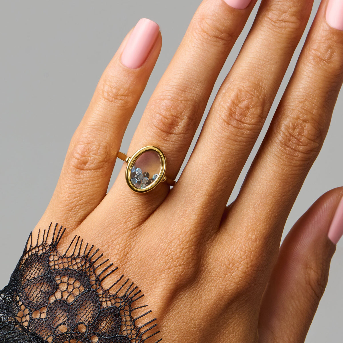 Black Obsidian Labradorite Ring - Halo of Calm