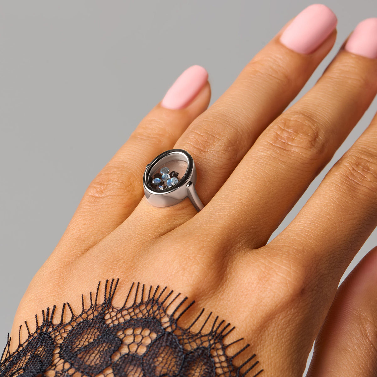 Black Obsidian Labradorite Ring - Halo of Calm