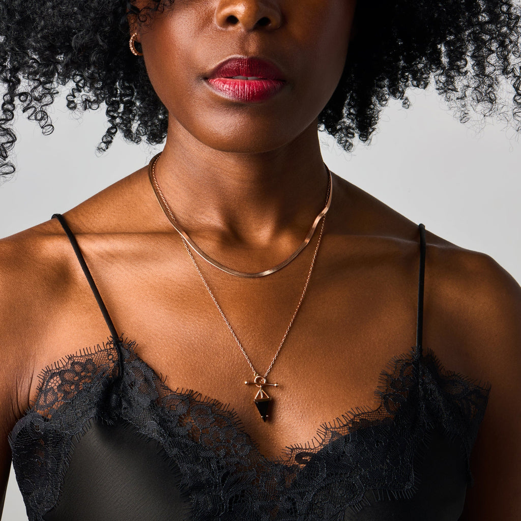 Black Obsidian Heroine & Herringbone Necklaces