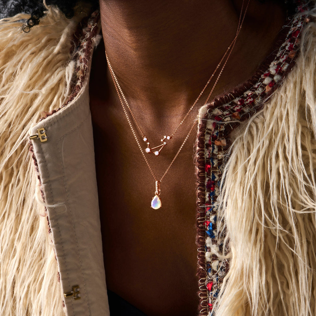 Fine Moonstone Lab Diamond Necklace - Libra Zodiac Constellation