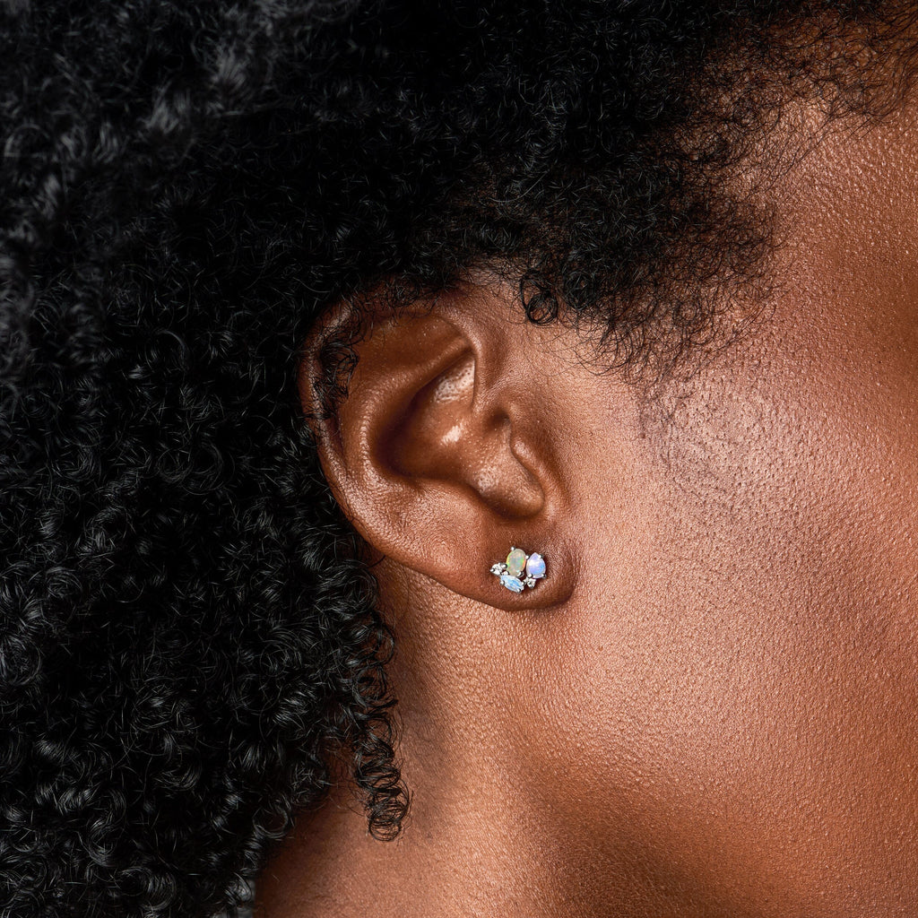 Fine Opal Moonstone Lab Diamond Earrings - Orion