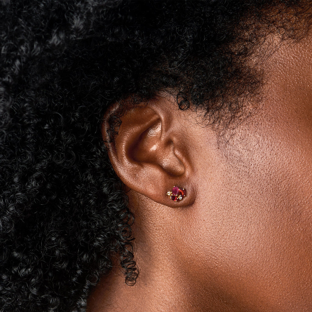 Fine Ruby Garnet Lab Diamond Earrings - Orion