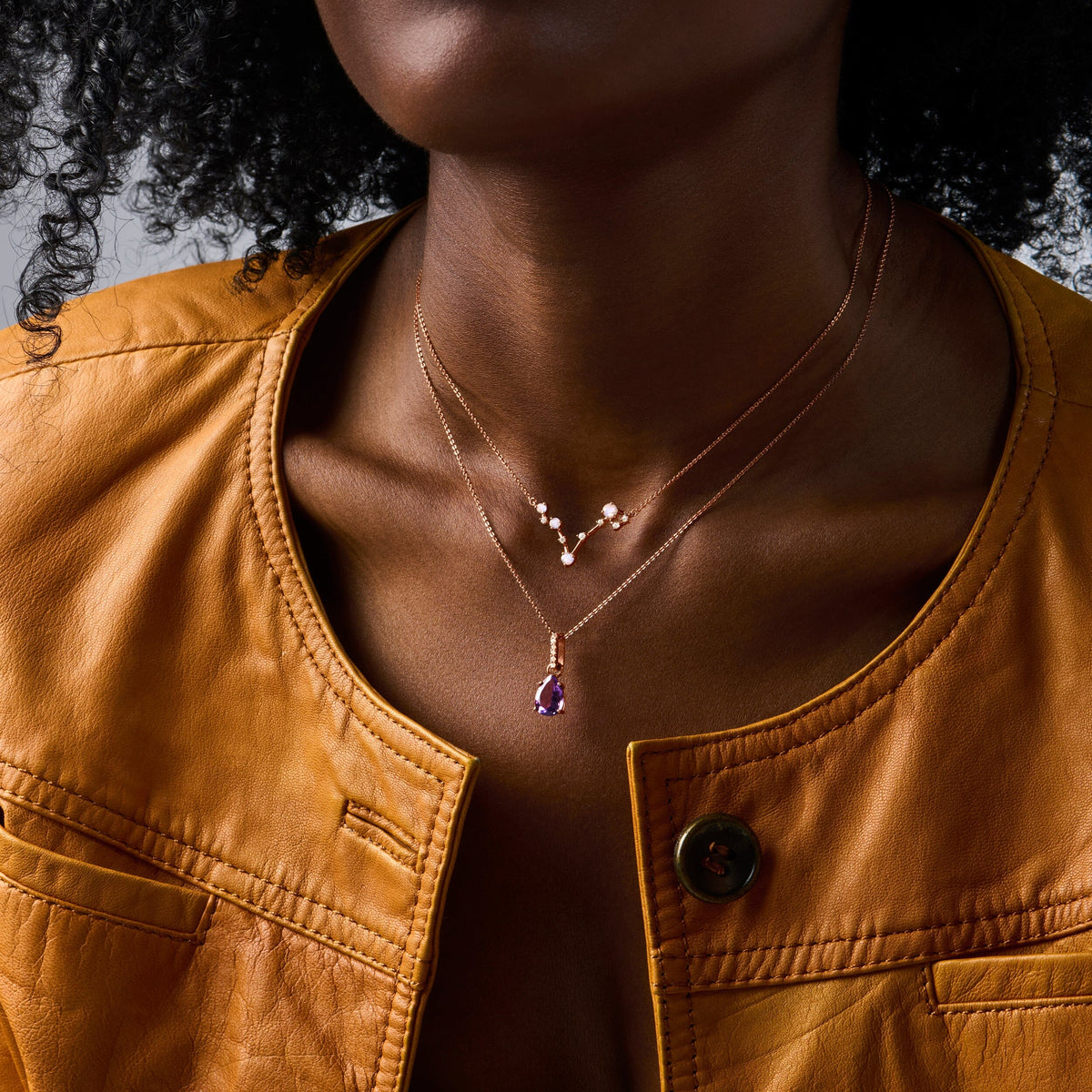 Fine Moonstone Lab Diamond Necklace - Pisces Zodiac Constellation