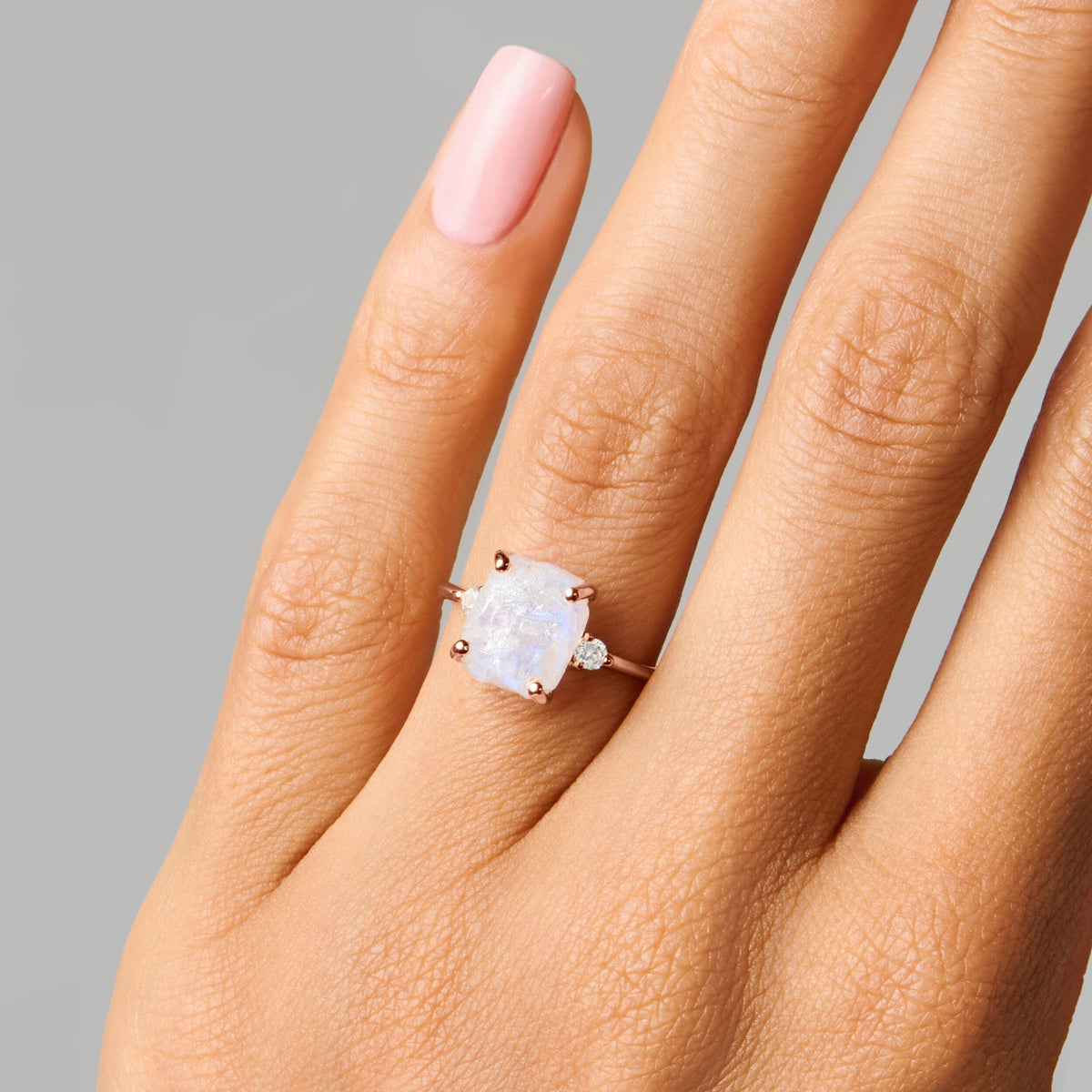 Moonstone Lab Diamond Ring - Raw Allure