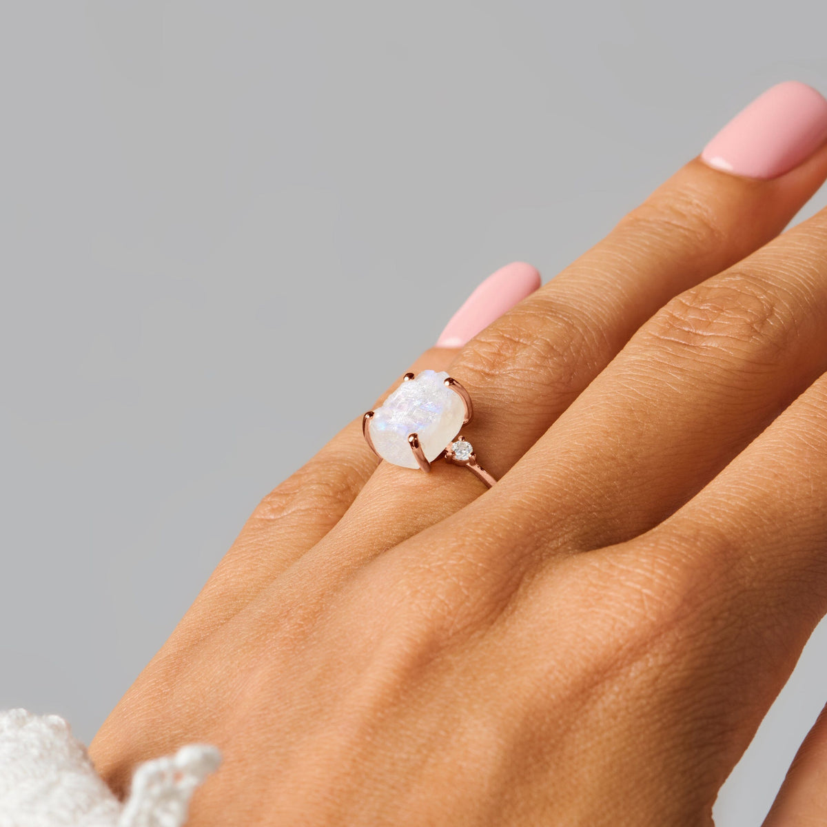 Moonstone Lab Diamond Ring - Raw Allure