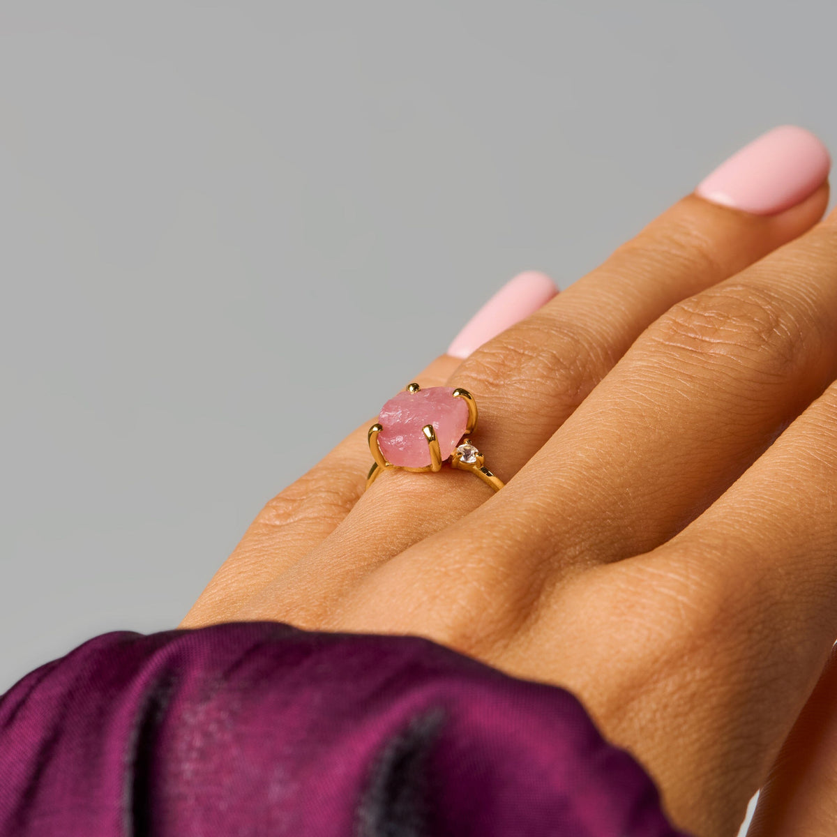 Rose Quartz Lab Diamond Ring - Raw Allure