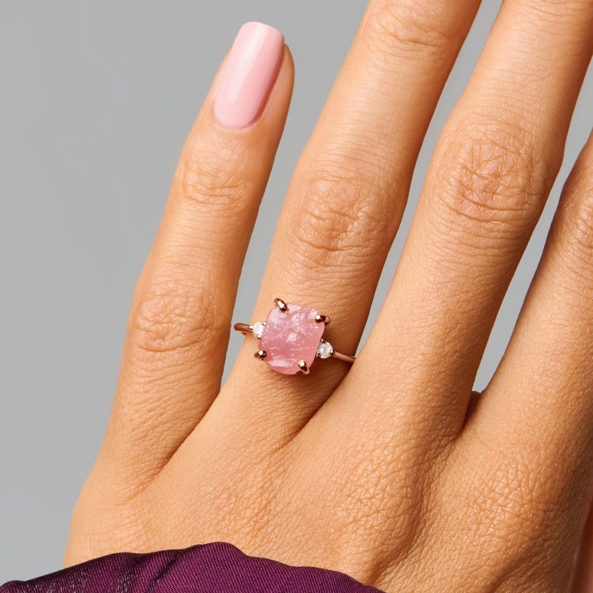 Rose Quartz Lab Diamond Ring - Raw Allure