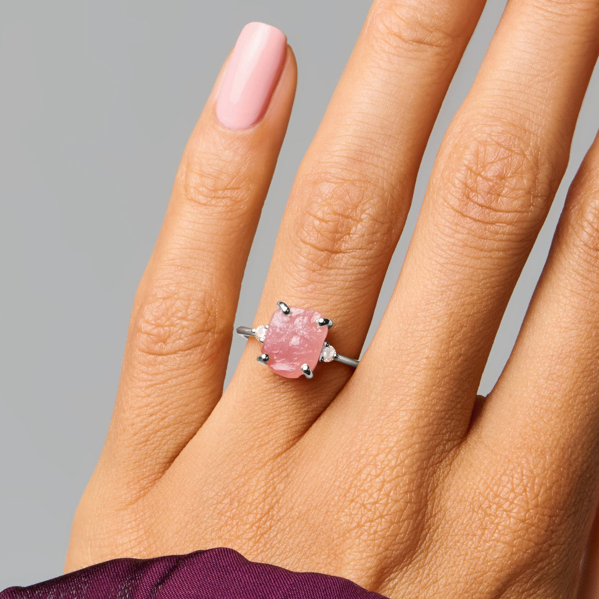 Rose Quartz Lab Diamond Ring - Raw Allure