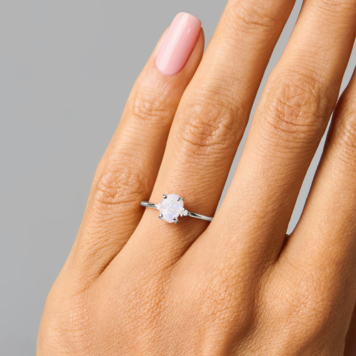 Moonstone Lab Diamond Ring - Petite Raw Allure
