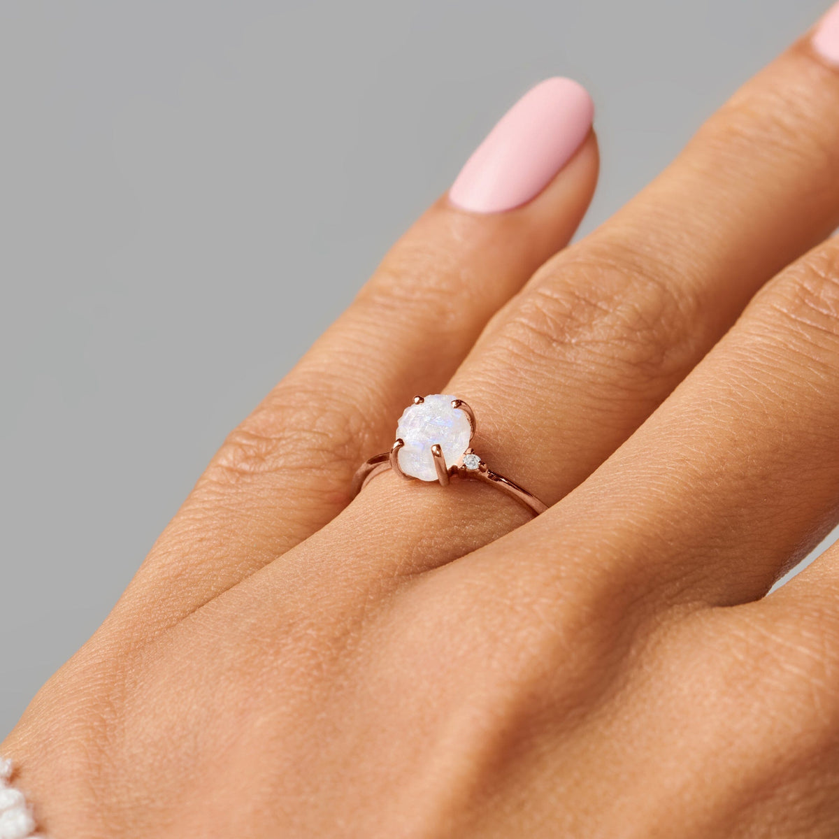 Moonstone Diamond Ring - Petite Raw Allure