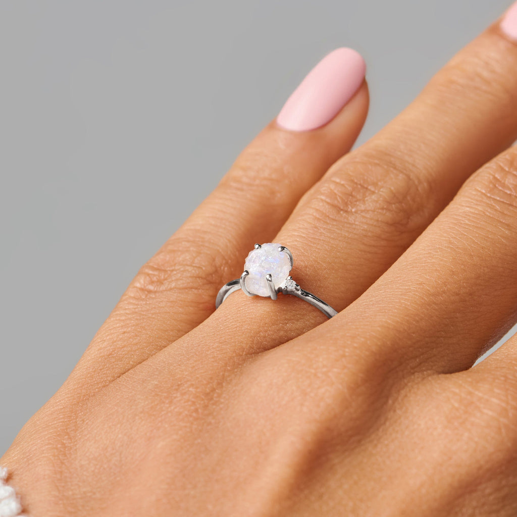 Moonstone Diamond Ring - Petite Raw Allure