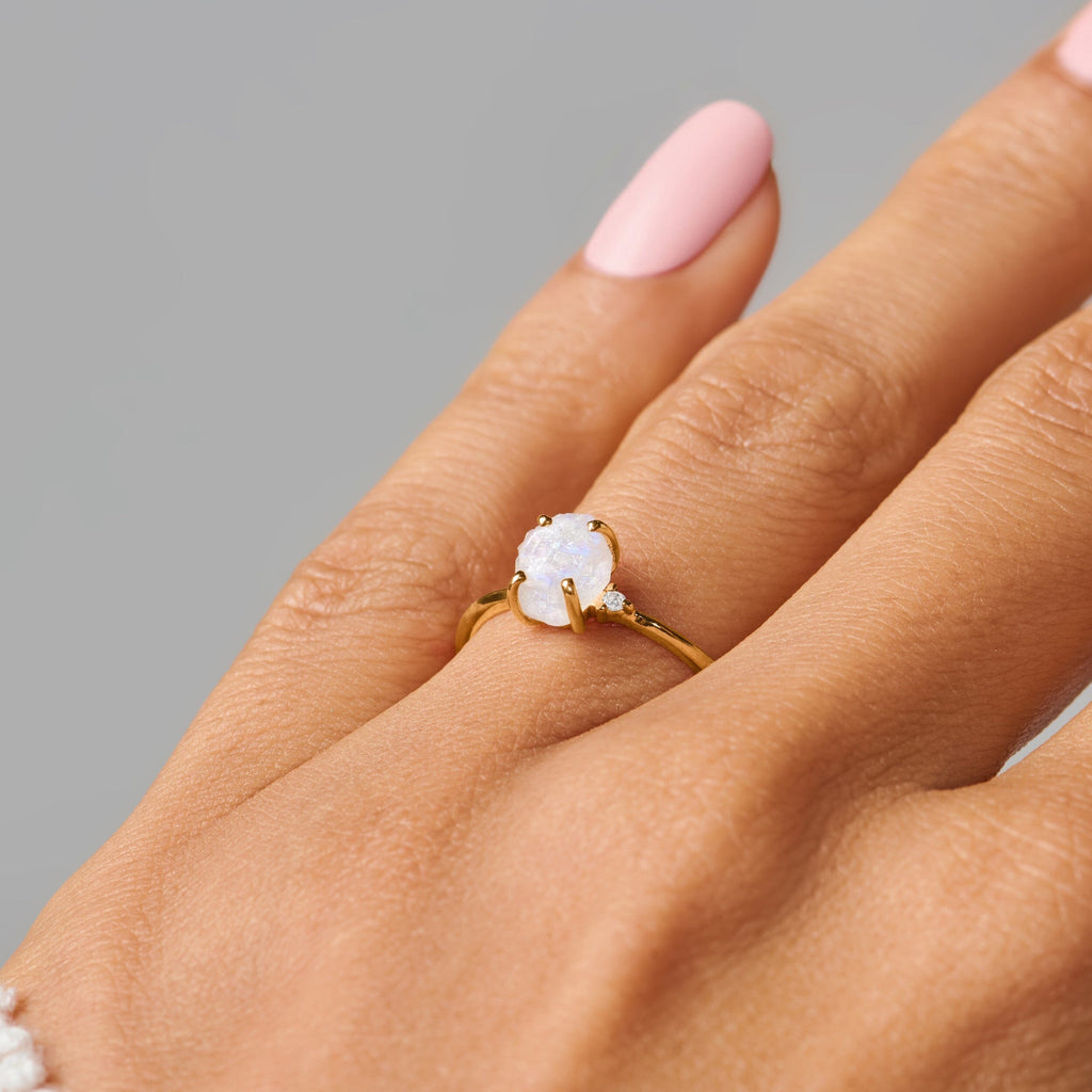 Moonstone Diamond Ring - Petite Raw Allure