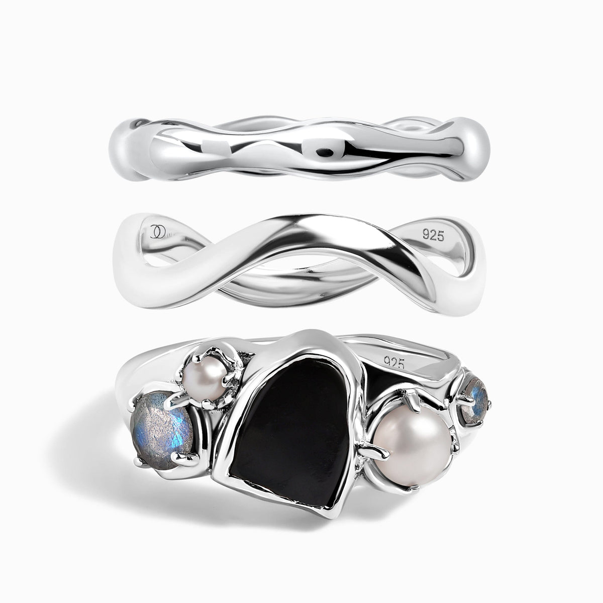 Black Obsidian Heirloom & Magma & Waves Rings