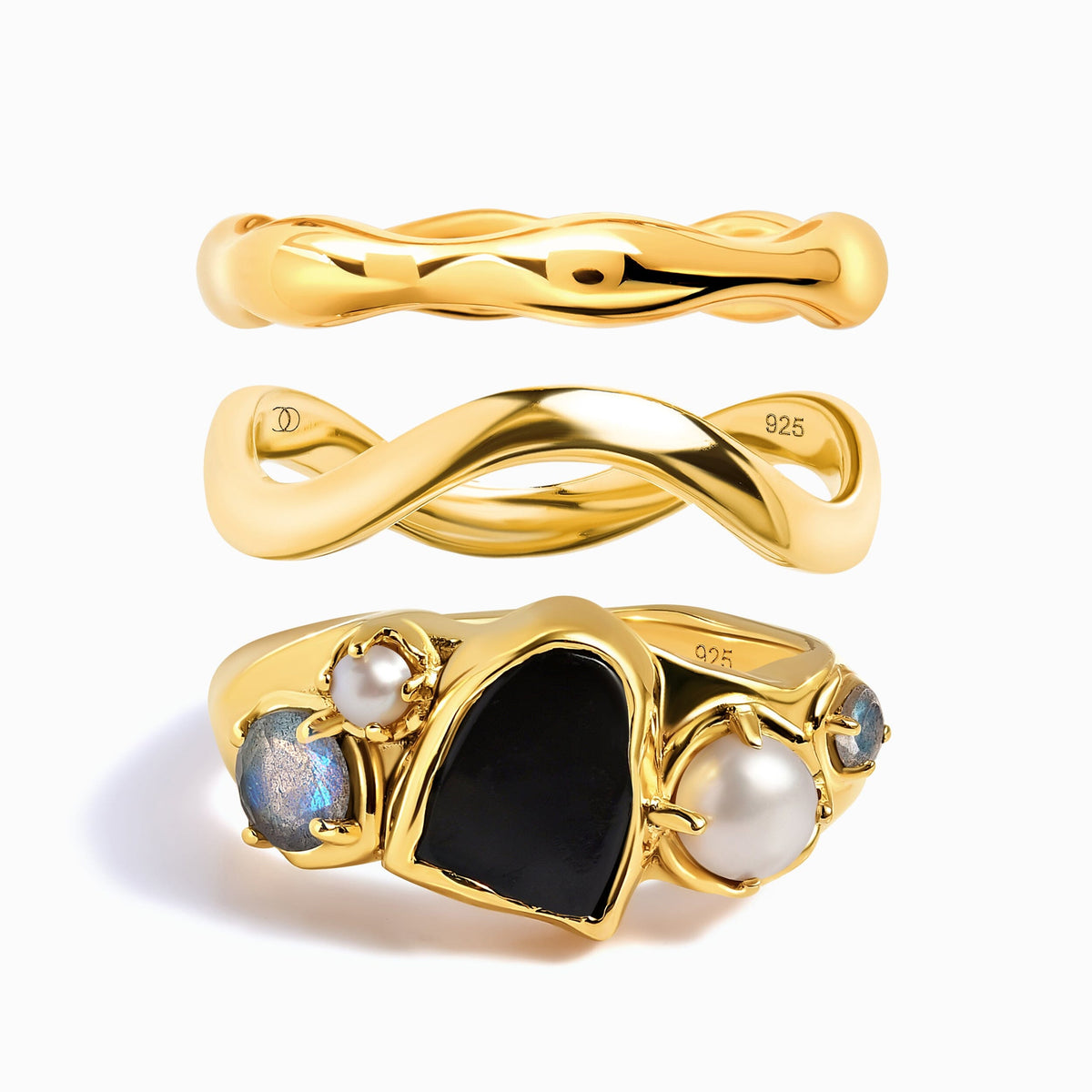 Black Obsidian Heirloom & Magma & Waves Rings