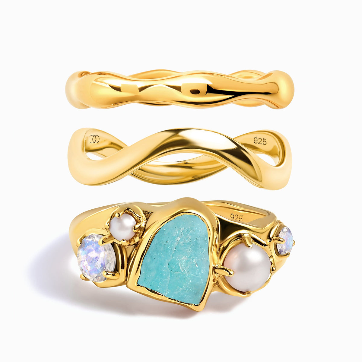 Amazonite Heirloom & Magma & Waves Rings