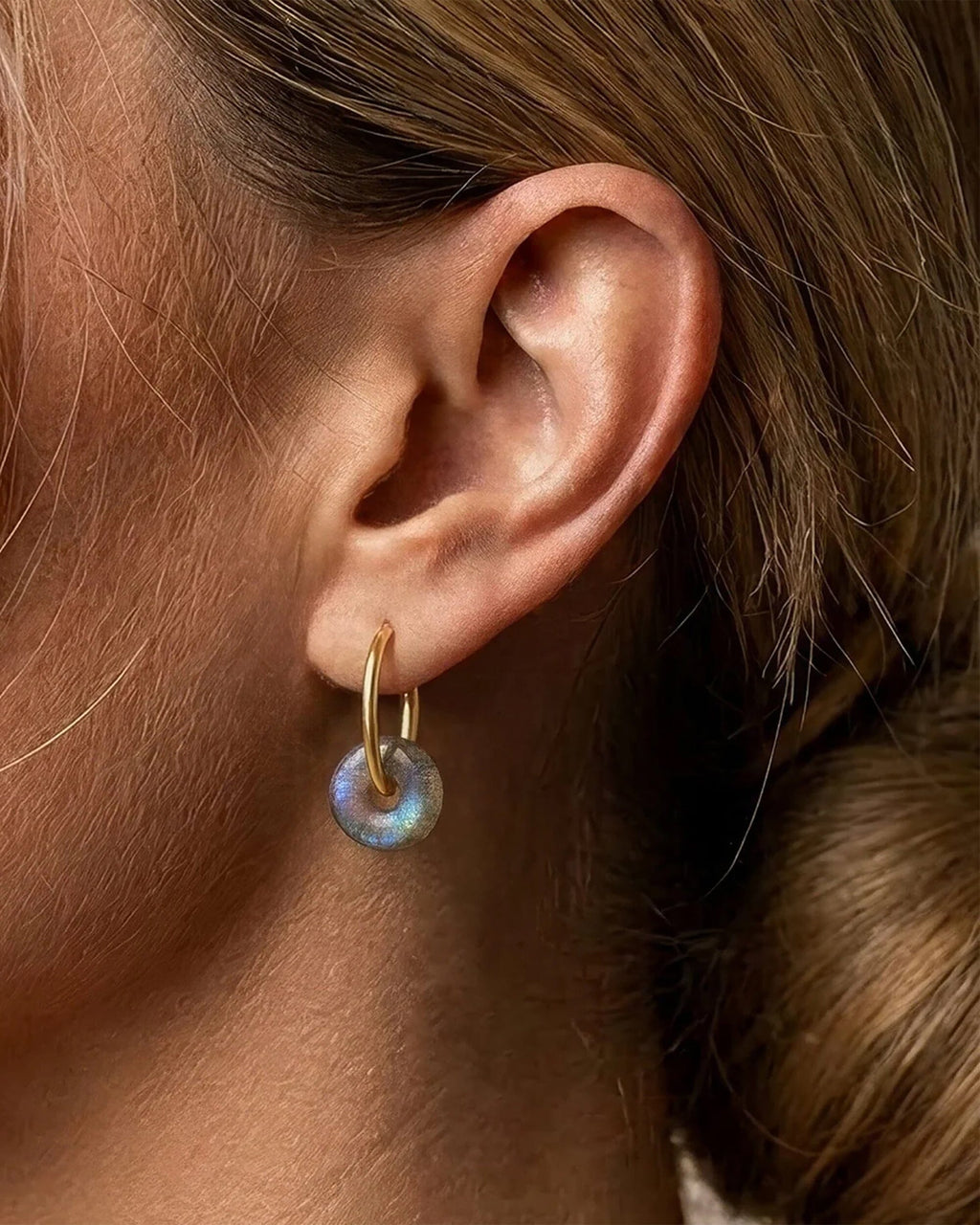 Labradorite Earrings - Circle Hoops