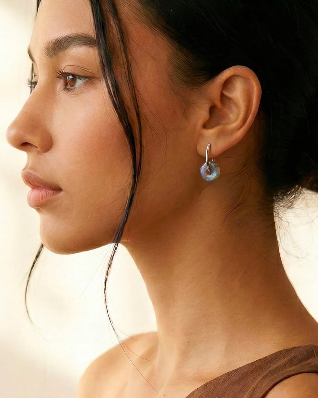 Labradorite Earrings - Circle Hoops
