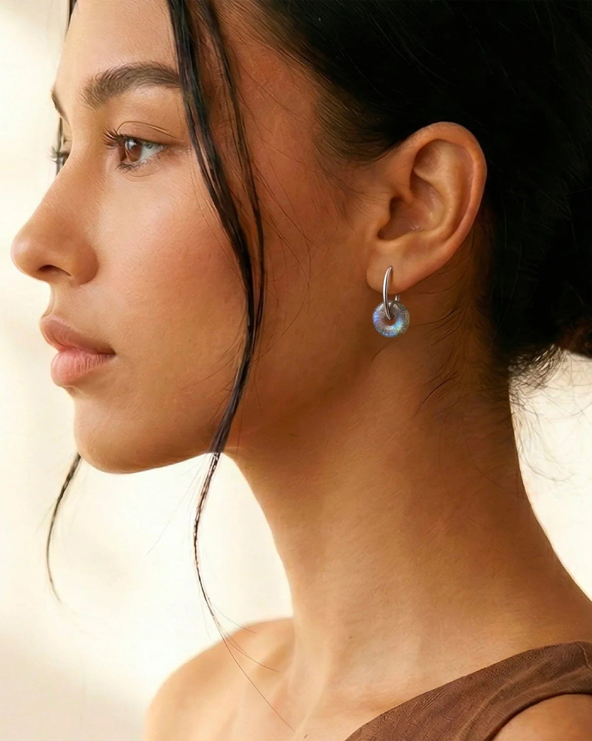 Labradorite Earrings - Circle Hoops