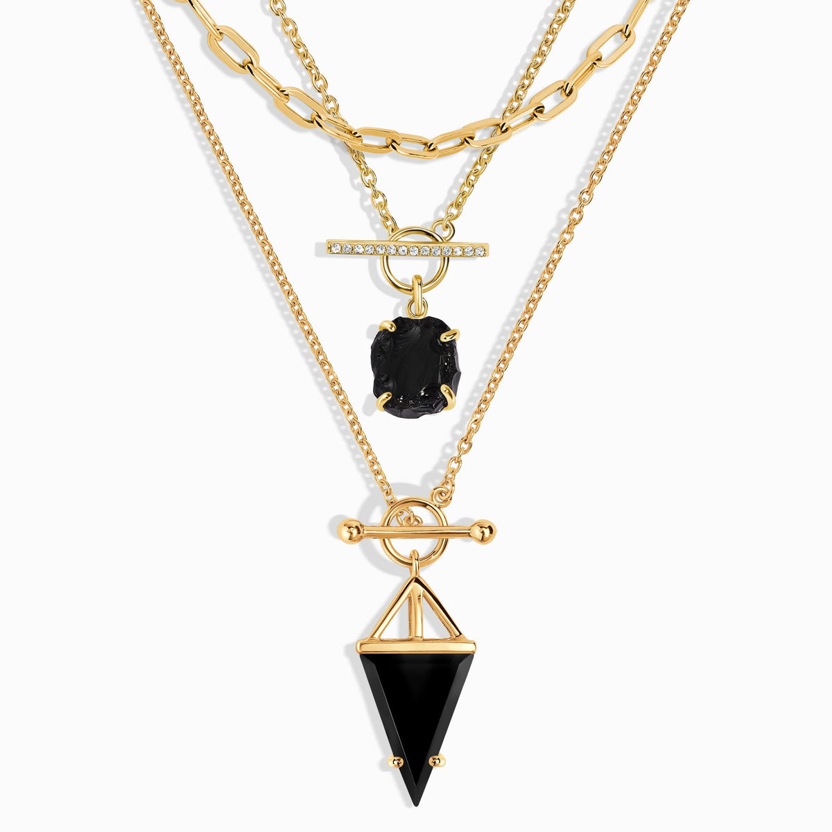 Black Obsidian Heroine & Raw Crystal T-Lock & Widelink Necklaces