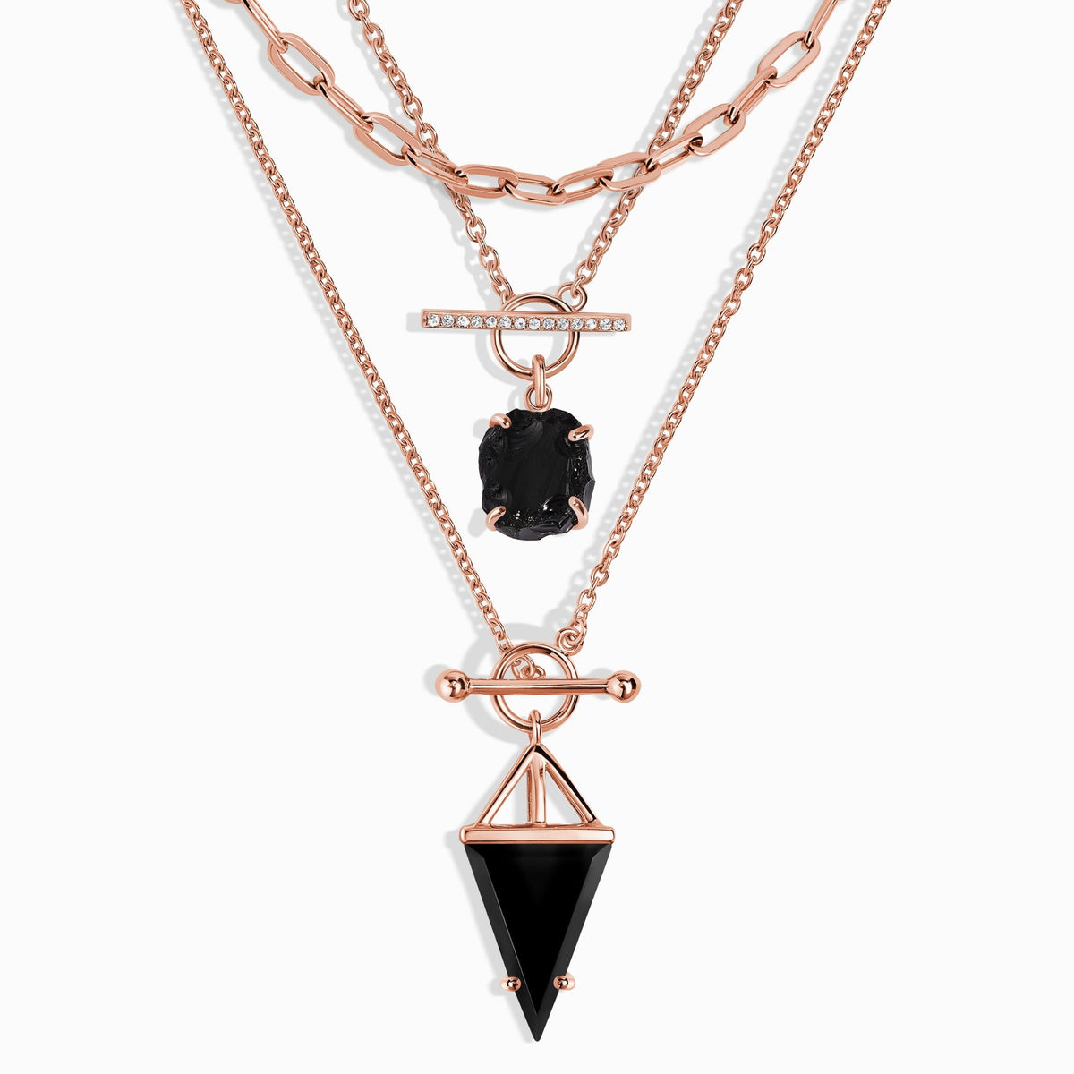 Black Obsidian Heroine & Raw Crystal T-Lock & Widelink Necklaces