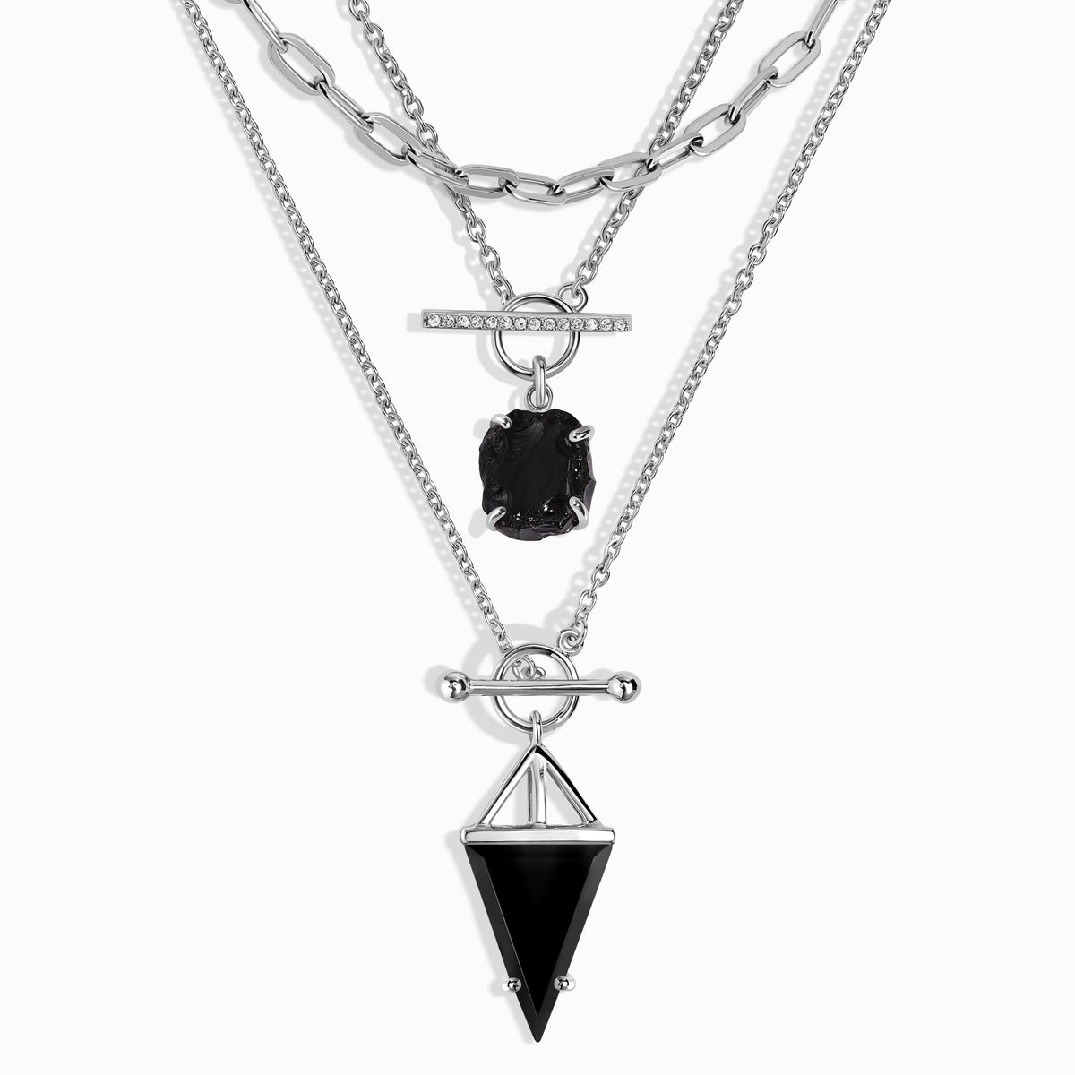 Black Obsidian Heroine & Raw Crystal T-Lock & Widelink Necklaces