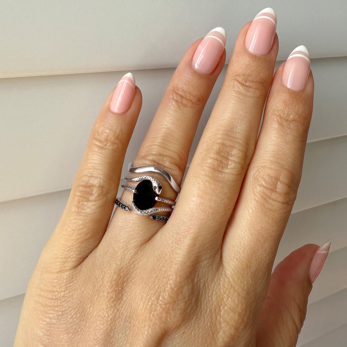 Black Onyx Serpent & Twinkling & Waves Rings