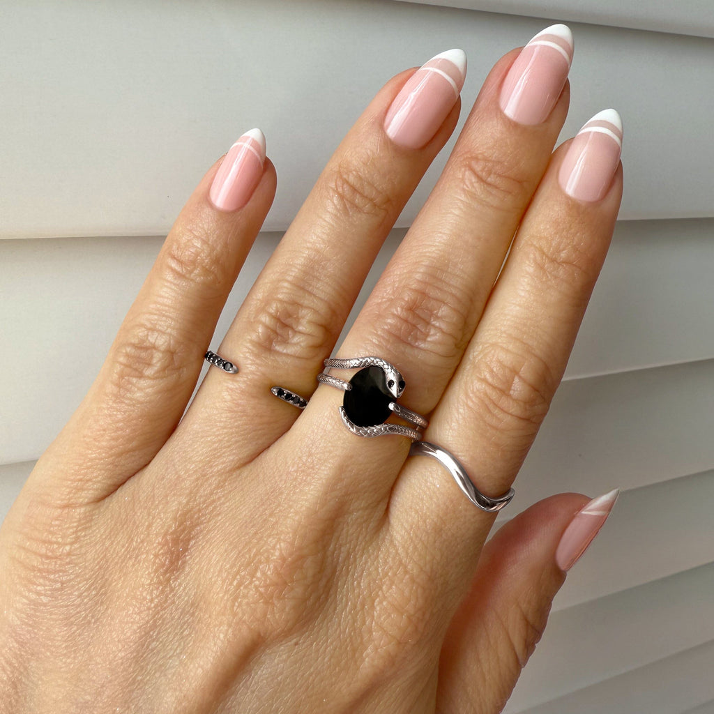 Black Onyx Serpent & Twinkling & Waves Rings