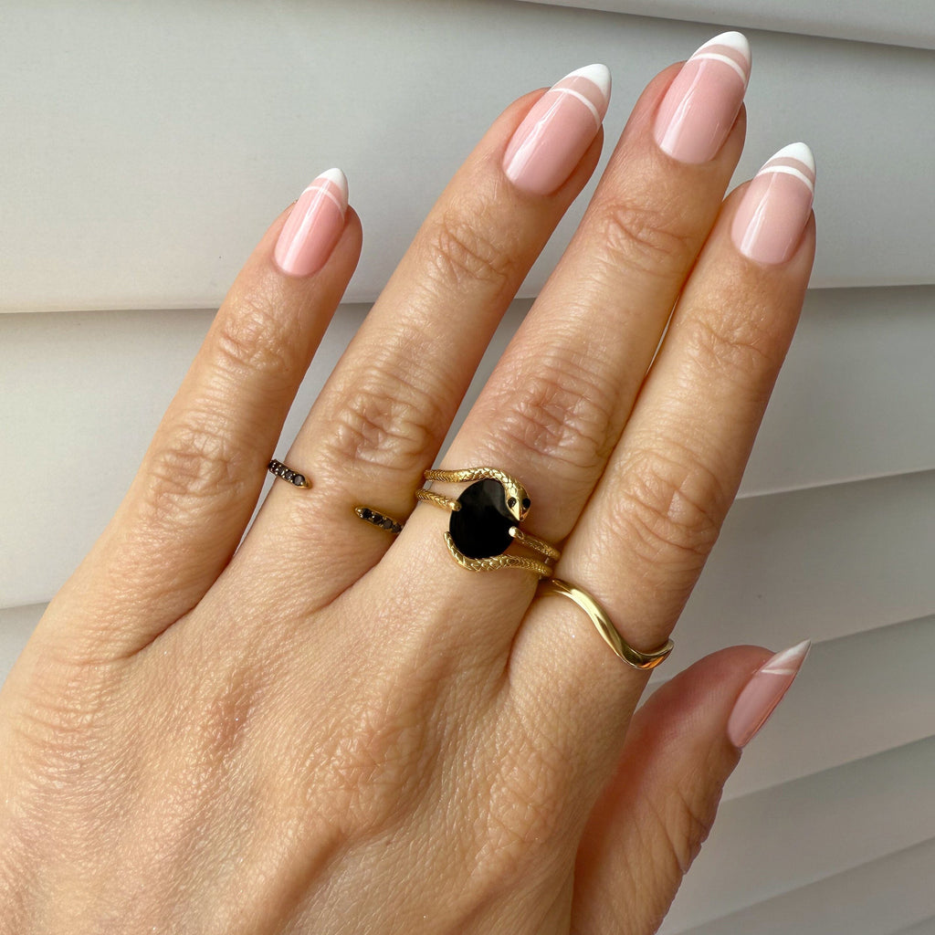 Black Onyx Serpent & Twinkling & Waves Rings