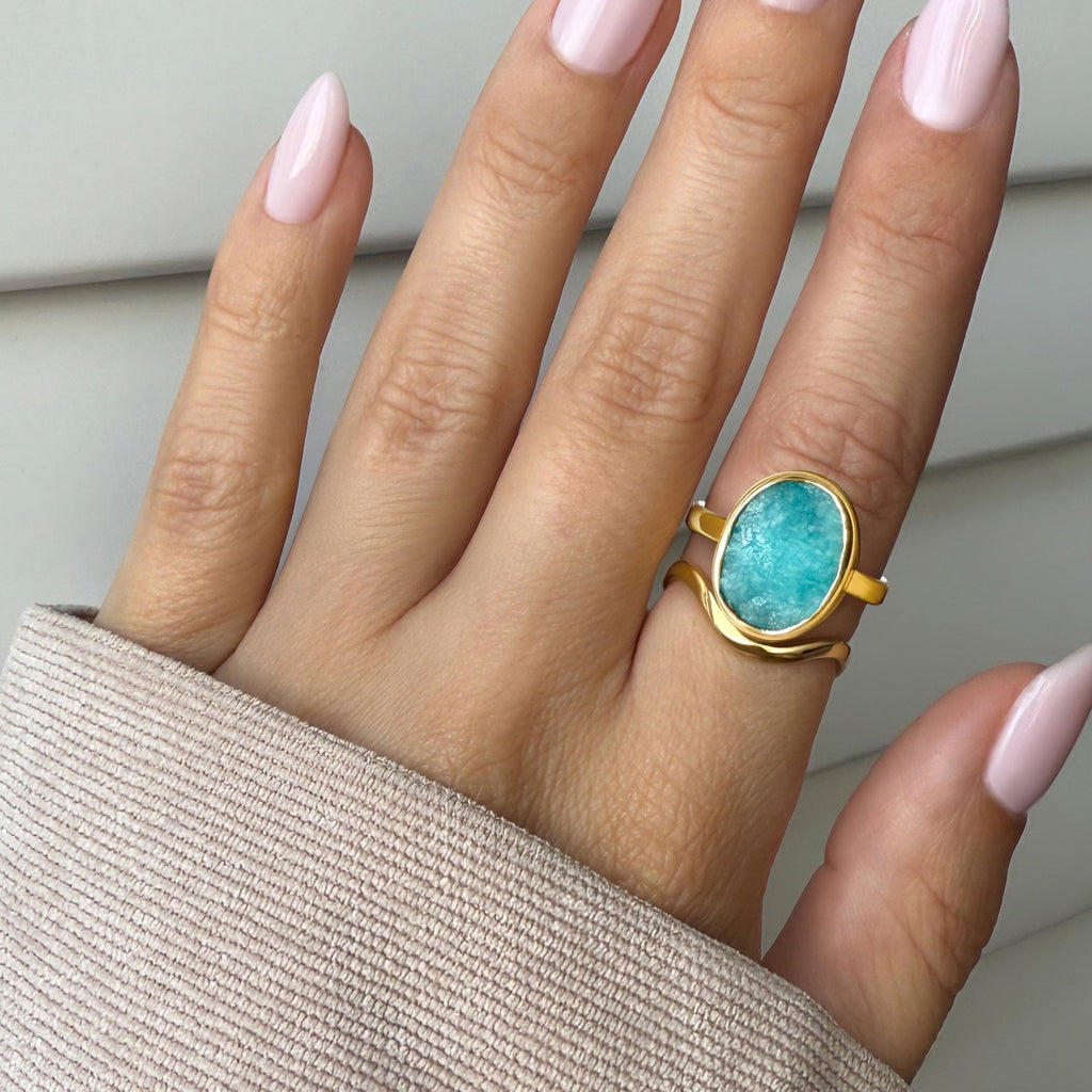 Enfolded Amazonite & Waves Rings