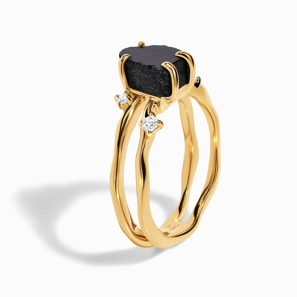 Black Obsidian Lab Diamond Ring - Flow