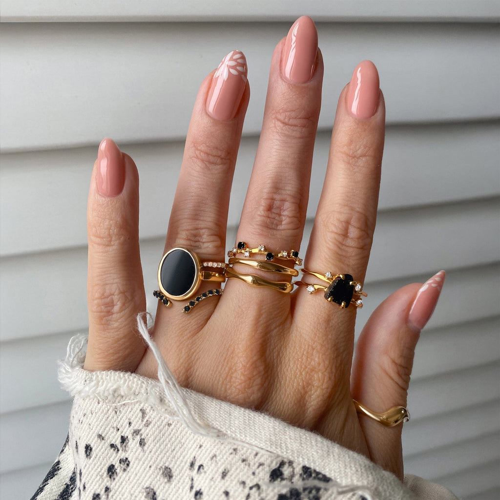 Black Obsidian Flow & Stardust & Waves Rings