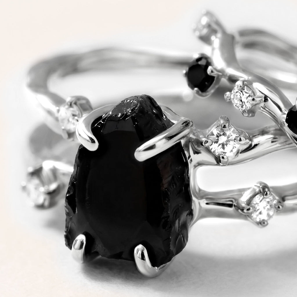 Black Obsidian Flow & Stardust & Waves Rings