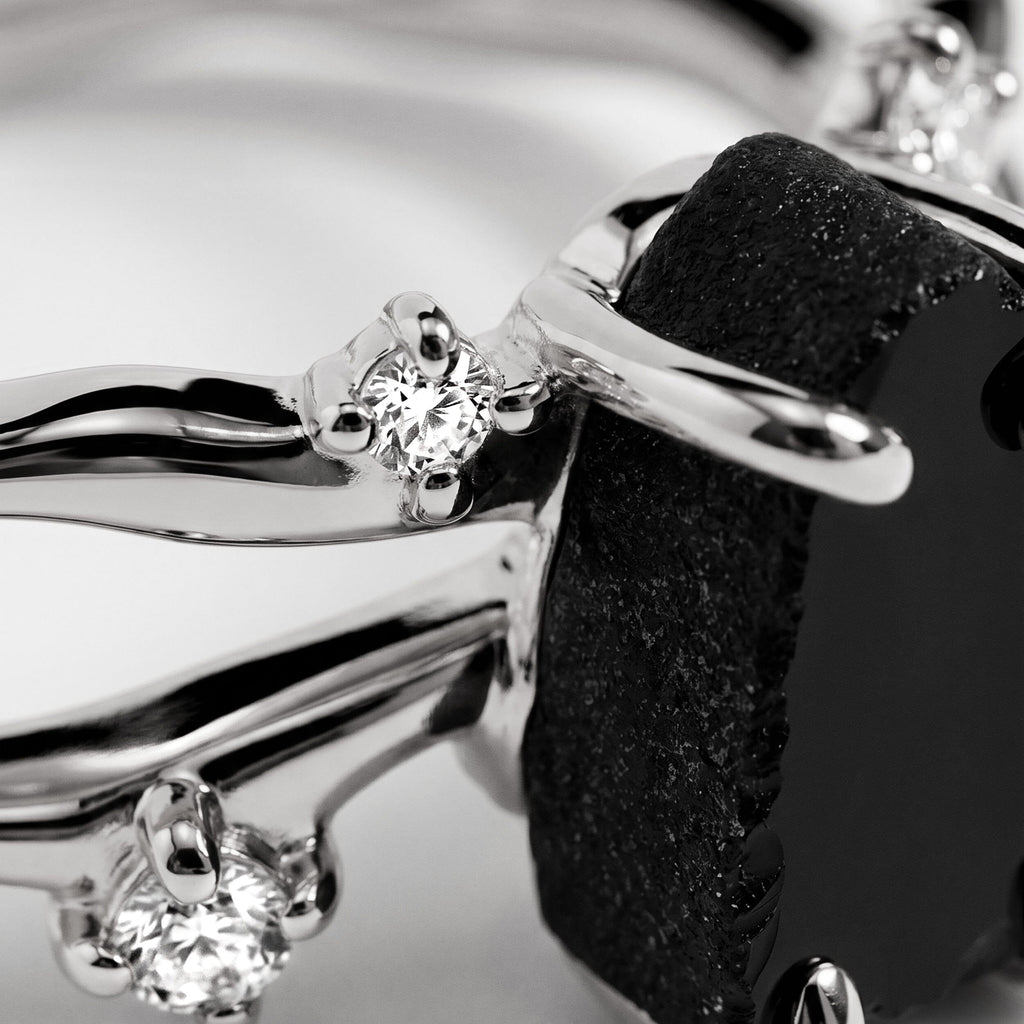 Black Obsidian Lab Diamond Ring - Flow