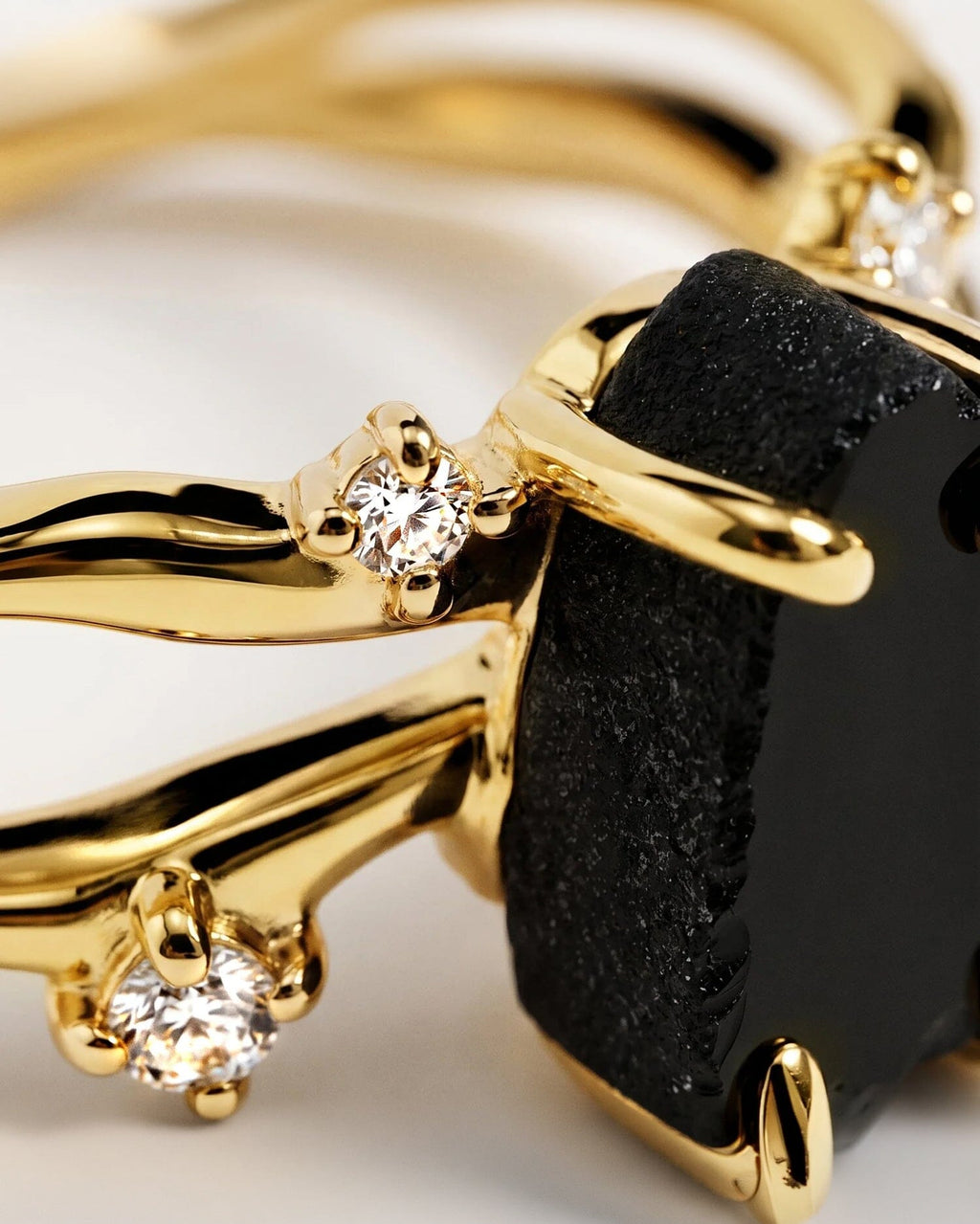 Black Obsidian Lab Diamond Ring - Flow