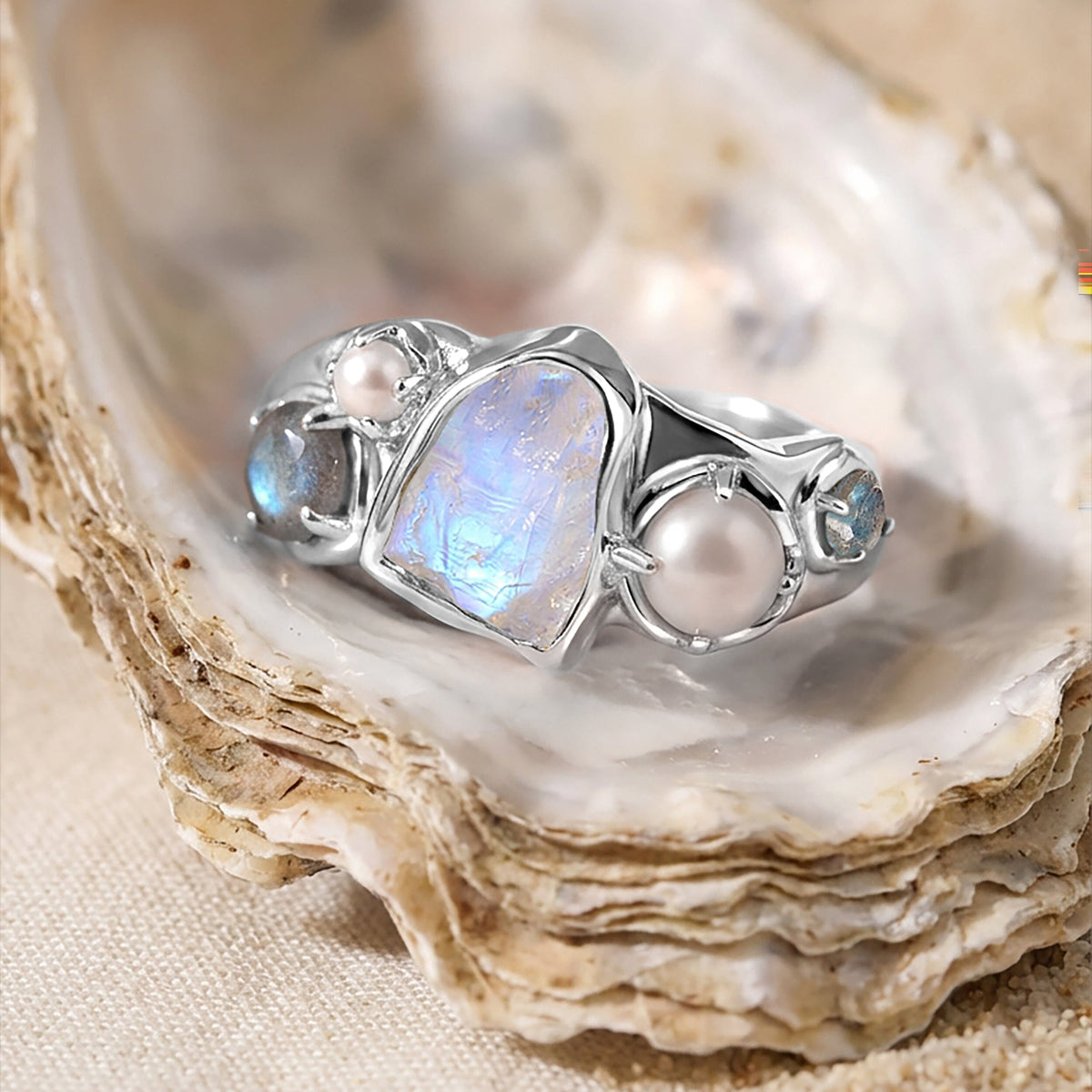 Moonstone Heirloom & Magma & Waves Rings